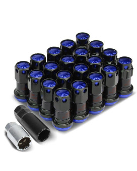 DNA MOTORING LN-ZTL-9016-15-BL 16Pcs M12 x 1.5 Closed End Wheel Lug Nuts + 4Pcs Lock Nuts + Key + Extension Adapter, 22mm OD/45mm Height, Bue Accents/Black Body