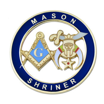 Mason Shriner Masonic Auto Emblem - [Blue & Gold][3'' Diameter]