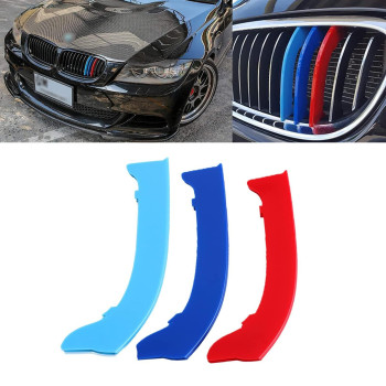 Xotic Tech M-Colored Tri Grille Insert Trims Strips, Front Center Kidney Grilles Compatible with BMW E90 E91 3 Series LCI 325i 328i 330i 335i 2009-2012 (12 Beam Bars)