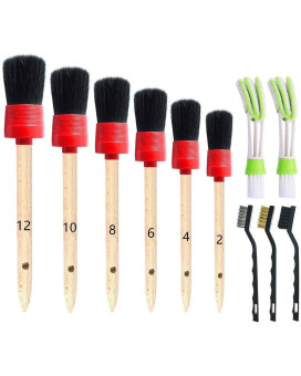 Nurkul 11 Pieces Auto Detailing Brush Set for Cleaning Interior, Exterior, Leather, Including 6 pcs Car Detailing Brushes, 3 pcs Wire Brush and 2 pcs Automotive Air Conditioner Brush