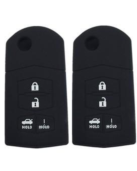 Ezzy Auto A Pair Black 4 Buttons Silicone Rubber Key Fob Case Key Covers Key Jacket Skin Protector fit for Mazda 3 5 6 Mazda CX-7