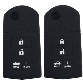 Ezzy Auto A Pair Black 4 Buttons Silicone Rubber Key Fob Case Key Covers Key Jacket Skin Protector fit for Mazda 3 5 6 Mazda CX-7