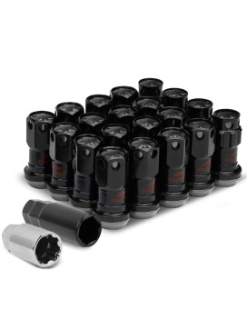 DNA MOTORING LN-ZTL-9016-125-BK 16Pcs M12 x 1.25 Closed End Wheel Lug Nuts + 4Pcs Lock Nuts + Key + Extension Adapter, 22mm OD/45mm Height, Black