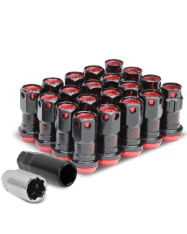 DNA MOTORING LN-ZTL-9016-15-RD 16Pcs M12 x 1.5 Closed End Wheel Lug Nuts + 4Pcs Lock Nuts + Key + Extension Adapter, 22mm OD/45mm Height, Red Accents/Black Body