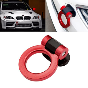 Xotic Tech JDM Track Racing Style Bumper Trailer Tow Hook Ring Decoration Sticker Universal Fit All Car Truck SUV, Red