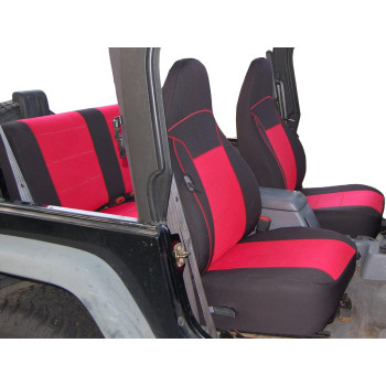 GEARFLAG Custom-Fit Neoprene Seat Covers for Wrangler TJ 1997-2002 - Full Set (Front and Rear) - Red/Black