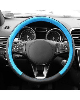 FH Group Geometric Chic Genuine Microfiber Leather Steering Wheel Cover - Universal Fit for Cars Trucks & SUVs (Blue) FH2009