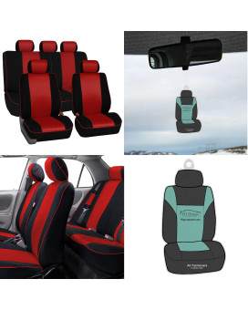 FH Group Edgy Piping Full Set Car Seat Covers, Airbag Compatible and Split Bench - Universal Fit for Cars Trucks and SUVs (Red/Black) FB063115