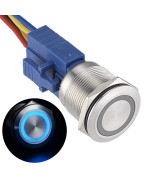 APIELE 22mm Latching Push Button Switch 12V Angel Eye Ring Light LED Waterproof Stainless Steel Round Metal Self-Locking 78 1NO 1Nc 1 Pack (Blue)