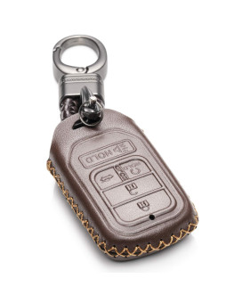 Vitodeco Genuine Leather Smart Key Keyless Remote Entry Fob Case Cover Compatible for Honda Civic, Fit, Accord, Pilot, CR-V (5 Buttons, Brown)