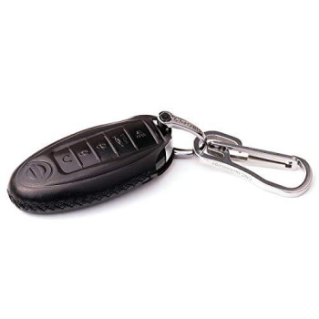 Cadtealir Calfskin Genuine Leather Key fob Cover case Holder only for Nissan Altima Maxima Murano Pathfinder Rogue Armada 5 Buttons