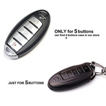 Cadtealir Calfskin Genuine Leather Key fob Cover case Holder only for Nissan Altima Maxima Murano Pathfinder Rogue Armada 5 Buttons