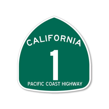 Pacific Coast Highway 1 Sign Shaped Sticker (pch california travel ca road vinyl decal for car window or laptop (3 inch)