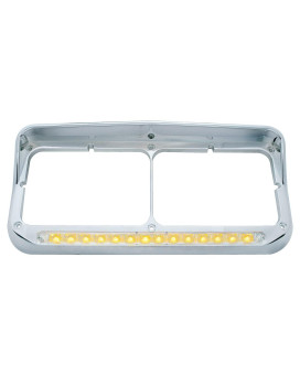 United Pacific 32352 Chrome Rectangular 14 LED Dual Headlight Bezel w/Visor, Chrome Plated, Injection Molded Plastic, LED Light Bar Pre-Installed - Amber LED/Clear Lens - ONE Bezel