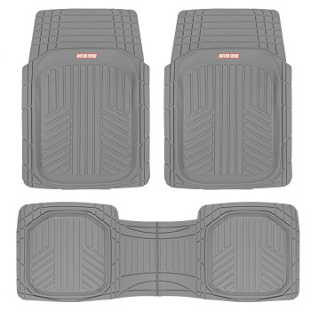 Motor Trend FlexTough Plus Gray Rubber Floor Mats - All Weather Deep Dish Automotive Floor Mats, Heavy Duty Trim to Fit Design, Front & Rear Liners for Cars Truck Van SUV