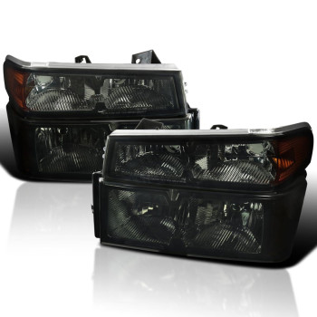 Spec-D Tuning Smoke Lens Headlights + Bumper Lights Compatible with Chevy Colorado 2004-2012, GMC Canyon, L+R Pair Head Light Lamp Assembly