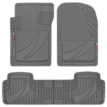 Motor Trend FlexTough Advanced Gray Rubber Car Floor Mats - 3 Piece Trim to Fit Floor Mats for Cars Truck SUV, All Weather Automotive Liners with Traction Grips and Multiple Trim Lines