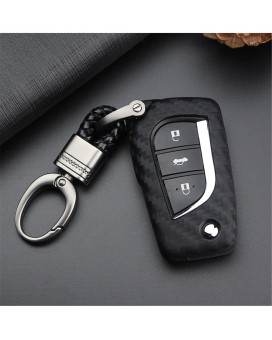 M.JVisun Soft Silicone Rubber Carbon Fiber Texture Case Key Fob Cover for Toyota 4Runner Avalon C-HR Camry Corolla Fortuner Highlander Levin RAV4 LE Sequoia Sienna Tacoma Tundra Yaris Car Key - Black