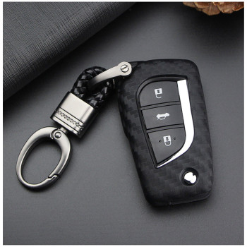 M.JVisun Soft Silicone Rubber Carbon Fiber Texture Case Key Fob Cover for Toyota 4Runner Avalon C-HR Camry Corolla Fortuner Highlander Levin RAV4 LE Sequoia Sienna Tacoma Tundra Yaris Car Key - Black