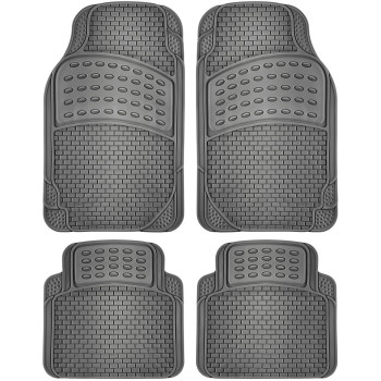 OxGord Brick-Style All-Weather Rubber Floor-Mats - Waterproof Protector for Spills, Dog, Pets, Car, SUV, Minivan, Truck - 4-Piece Set, Gray