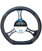 Simply SWC132 Universal Car/Van Steering Wheel Cover, Flat Bottom Grey Details, Size 36CM, Comfortable Grip, Anti-Slip