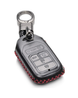 Vitodeco Genuine Leather Smart Key Keyless Remote Entry Fob Case Cover Compatible for Honda Civic, Fit, Accord, Pilot, CR-V (5 Buttons, Black/Red)