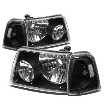 DNA MOTORING HL-OH-FRAN01-BK-CL1 Pair of Headlights Compatible with Ford Ranger 2001-2011, Black Housing/Clear Corner