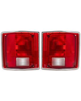 Brock Replacement Driver and Passenger Set Tail Lights with Chrome Trim Compatible with 73-91 Pickup Truck SUV 5965771 5965772