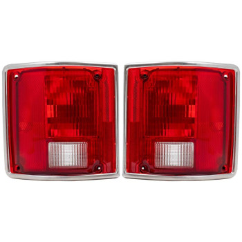 Brock Replacement Driver and Passenger Set Tail Lights with Chrome Trim Compatible with 73-91 Pickup Truck SUV 5965771 5965772