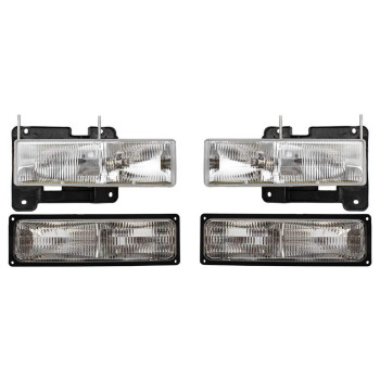 Brock Replacement 4 Pc Set Composite Headlights with Front Signal Marker Lights Compatible with 1994-2002 C/K 1500 2500 3500 Old Body Style Pickup Truck