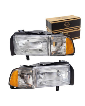 Brock Aftermarket Replacement Driver Left Passenger Right Halogen Combination Headlight and Corner Light Assembly Set