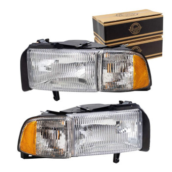 Brock Aftermarket Replacement Driver Left Passenger Right Halogen Combination Headlight and Corner Light Assembly Set