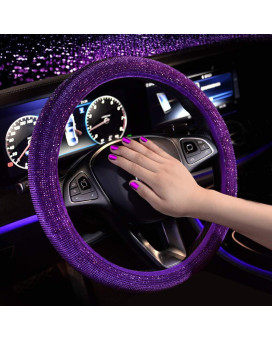 MLOVESIE Purple Bling Bling Car Steering Wheel Cover Soft Velvet Crystal Rhinestones Steering Wheel Protector for Women Universal 15 inch Plush