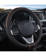 SHIAWASENA Auto Car Steering Wheel Cover, Universal 15 Inch Fit, Soft Leather, Breathable Anti Slip (Black&Orange)