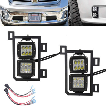 XJMOTO 4x 3 inch 24W LED Fog Light Pods with Plug Wiring Kit & Front Lower Hidden Bumper Mounting Bracket Compatible with 2013-2018 Dodge Ram 1500