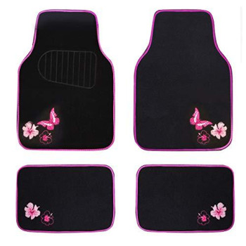 CAR PASS Embroidery Butterfly and Flower Car Floor Mats, Pink Car Floor Mats Universal Fit 95% Automotive,SUVS,Sedan,Vans,for Cute Women,Girly,Set of 4 (Black with Pink)