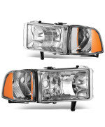 DWVO Headlights Assembly Compatible with 1994-2001 Dodge Ram 1500/1994 1995 1996 1997 1998 1999 2000 2001 2002 Dodge Ram 2500 3500 Replacement Headlamps Chrome Housing Amber Reflector Clear Lens