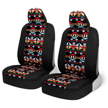 BDK Blue Aztec Car Seat Covers for Front Seats, 2 Pack - Geometric Print Front Seat Cover Set with Matching Headrest, Sideless Design for Easy Installation, Universal Fit for Car Truck Van and SUV