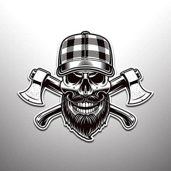 Lumberjack Skull with AxesVinyl Decal Sticker (2 Pack) Cars Trucks Vans SUVs Windows Walls Cups Laptops Full Color Printed and Laminated 2-5.5 Inch KCD2446