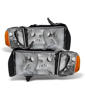 ACANII - For Chrome 1999 2000 2001 Dodge Ram 1500 Pickup Sport Headlights w/Corner Lights Driver + Passenger Side