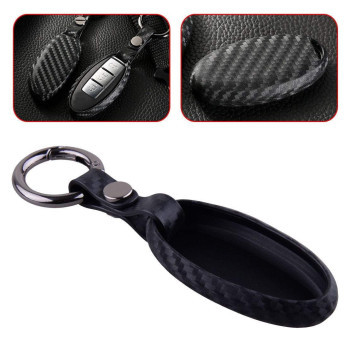 Xotic Tech Carbon Fiber Pattern Soft Silicone Key Fob Shell Skin Cover w/ Keychain, Compatible with Nissan Titan Pathfinder Altima GT-R 370Z Infiniti Q50 Q60 QX50 G37 Smart Keyless Entry Key