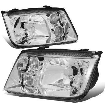 Auto Dynasty Euro-Spec E-Code Style Halogen Headlights with Fog Lamps Compatible with VW Jetta MK4 1999-2005, Driver and Passenger Side, Chrome Housing