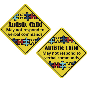 Autistic Child Emergency Magnet 6 x 6 inch Auto Bumper Car Magnet (2 Magnets)