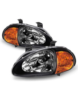 ACANII - For 2in1 Black 1993-1997 Honda Civic Del Sol Headlights w/ Corner Signal Lamps Driver & Passenger Side 94 95 96