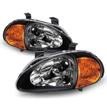 ACANII - For 2in1 Black 1993-1997 Honda Civic Del Sol Headlights w/ Corner Signal Lamps Driver & Passenger Side 94 95 96