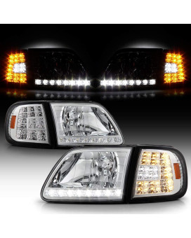 ACANII - For 1997-2003 Ford F150 Expedition LED Headlights w/LED Corner Signal Head Lights Lamps Driver & Passenger Side