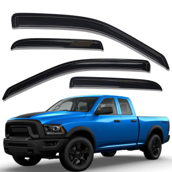 Lightronic WV94101 Outside-Mount Side Window Visor Deflector Rain Guard, Dark Smoke Shatterproof, 4-Pieces Set for 2009-2018 Dodge Ram 1500 Quad Cab, 2019-2023 Ram 1500 Classic Quad Cab