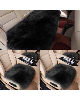 Big Ant Sheepskin Seat Covers Full Set, 2PC Front Car Seat Pad + 1PC Rear Car Seat Cover Authentic Australian Soft Wool Warm Seat Cushions Winter Protector - Universal Fit Cars Auto Supplies