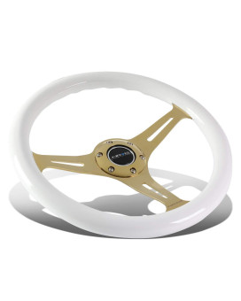 NRG Innovations ST-015CG-WT 350mm Chrome Gold Spokes White Wood Grain Grip Steering Wheel