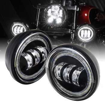 TRUE MODS 2pc 4.5 Osram LED Harley Fog Passing Light [Halo] [Black-Finish] [6,500K] [2,880 Lumens] Motorcycle Passing Fog Lamp for Harley Davidson Accessories Road King Street Glide Electra Glide